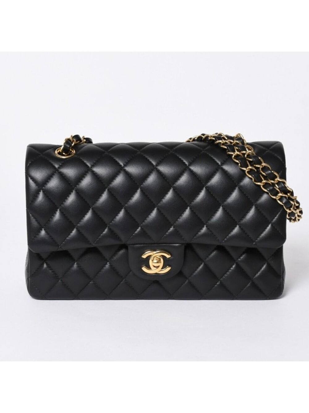 Chanel Quilted 25 Double Flap Chain Shoulder Bag Base CC Logo Lambskin Black